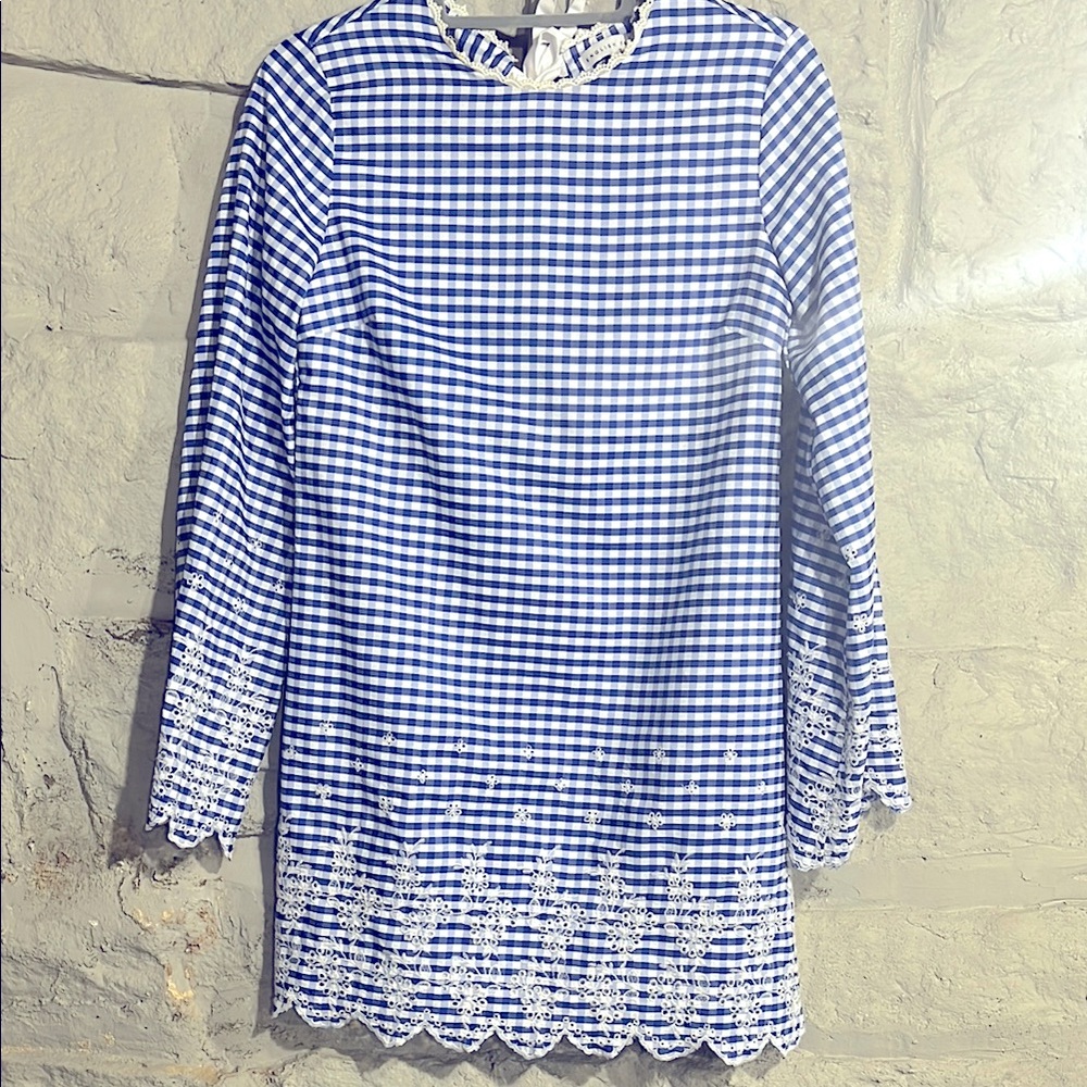 English Factory Gingham Eyelet long sleeve mini dress